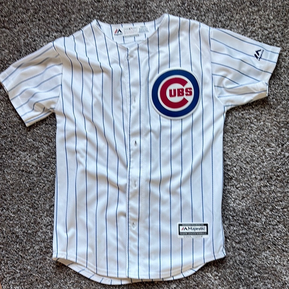 Youth Majestic White and Blue Cubs Jersey 10-12
